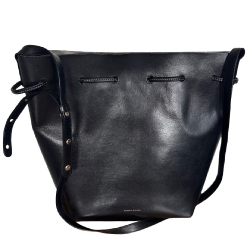 Mansur Gavriel Black Leather Bucket Bag Minimal Silver Interior Made in Italy